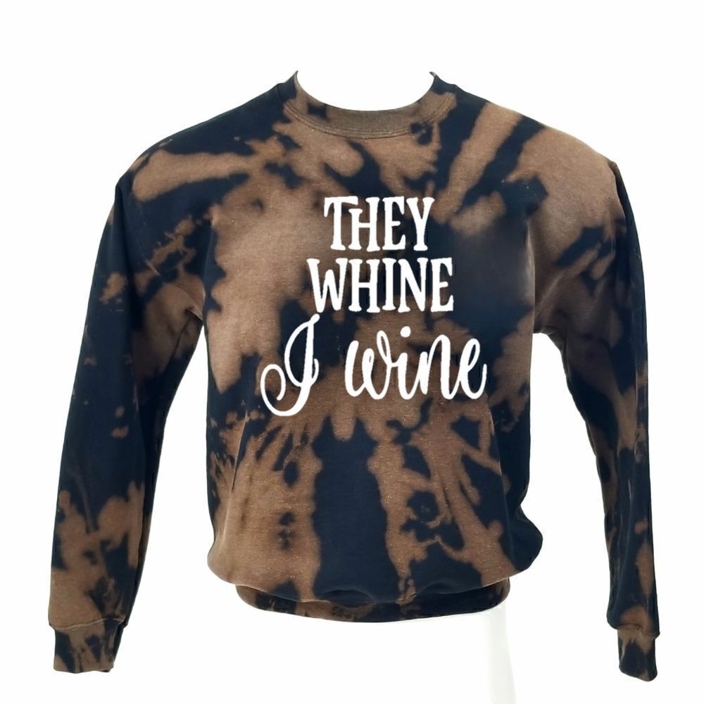 THEY WHINE I WINE Boss Mom Acid Wash Distressed Pullover Crewneck Sweatshirt y2k